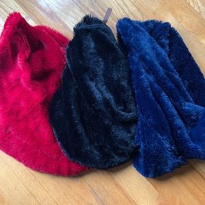 3 fuzzy infinity scarves